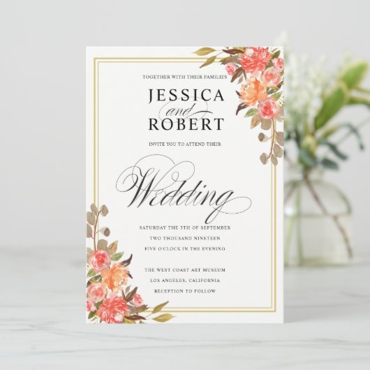 Invitation Élégante touche de script de Mariage de automne fl (Debout devant)