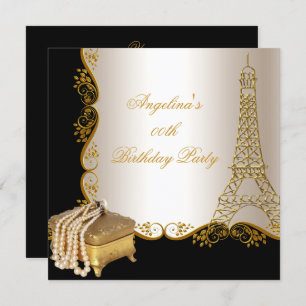Invitation Elégante Tour Eiffel Gold Noir fête d'anniversaire