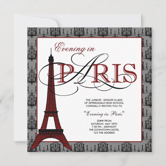 Invitation Elegante Tour Eiffel Paris Prom (Devant)