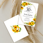 Invitation Elégante Tournesol 30e fête d'anniversaire<br><div class="desc">Jolie invitation de tournesol jaune floral 30ème anniversaire. Les tourbières jaunes et les marguerites blanches se mêlent aux tournesols. Un cadre doré lui donne une ambiance élégante. Très facile à customiser. Ce dos est blanc avec un bouquet de tournesol. C'est parfait pour un anniversaire d'été.</div>