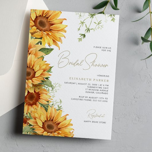 Invitation Elégante tournesol floral verdure nuptiale douche
