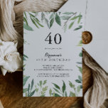 Invitation Élégante Tropical Green Foliage fête de 40e annive<br><div class="desc">Cette élégante invitation à la fête du 40e anniversaire de feuillage vert tropical est parfaite pour une fête d'anniversaire moderne. Ce design dessiné à la main présente une aquarelle de beaux feuilles verts.</div>