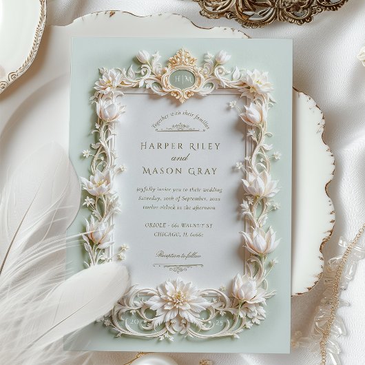 Invitation Elégante Tulipe blanche avec Faux Gold
