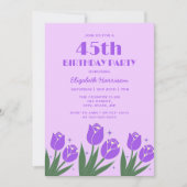Invitation Elégante Tulipe rétro Floral Violet Anniversaire (Devant)