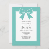 Invitation Elégante Turquoise Bleue Bow Sweet 16 Fille fête d (Devant)