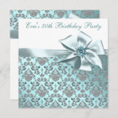 Invitation Elégante Turquoise Blue 50e fête d'anniversaire (Devant / Derrière)