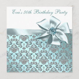 Invitation Elégante Turquoise Blue 50e fête d'anniversaire