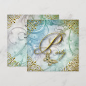 Invitation Elégante Turquoise Blue Butterfly Floral Gold Part (Devant / Derrière)