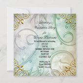 Invitation Elégante Turquoise Blue Butterfly Floral Gold Part (Dos)