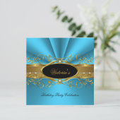 Invitation Elégante Turquoise Blue Gold Black fête d'annivers (Debout devant)