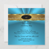 Invitation Elégante Turquoise Blue Gold Black fête d'annivers (Dos)