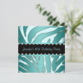 Invitation Elégante Turquoise Blue Zebra Fête de 40e annivers (Debout devant)
