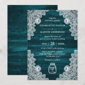 Invitation Elégante Turquoise bois floral dentelle Mason Jar  (Devant / Derrière)