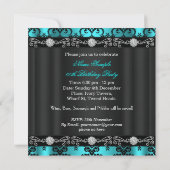 Invitation Elégante Turquoise Damask Black Diamond fête d'ann (Dos)