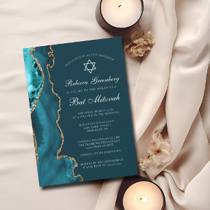 Invitation Elégante Turquoise Gold Agate Bat mitzvah Party