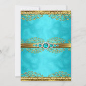 Invitation Elégante Turquoise Gold Damask Pearl fête d'annive (Dos)