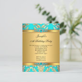 Invitation Elégante Turquoise Gold Damask Pearl fête d'annive (Debout devant)