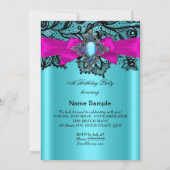 Invitation Elégante Turquoise Hot Rose dentelle bleue Anniver (Dos)