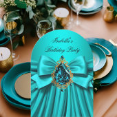 Invitation Elégante Turquoise or Bijoux Bow fête d'anniversai
