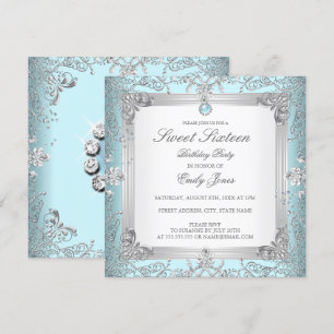 Invitation élégante turquoise Sweet 16 Seize Perle
