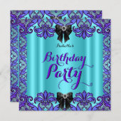 Invitation Élégante Turquoise violet noir dentelle fête d'ann (Devant / Derrière)