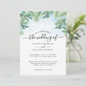 Invitation Élégante typographie À feuillage persistant hivern (Debout devant)