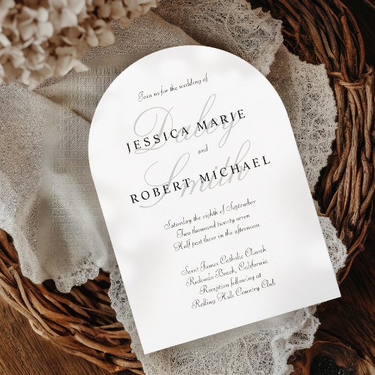 Invitation Élégante typographie Arche Mariage noir & blanc