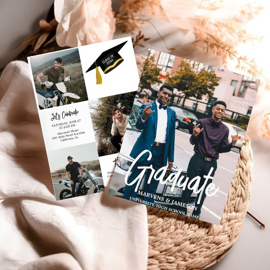 Invitation Élégante Typographie Chic Twin Graduation Party