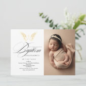 Invitation Elégante Typographie d'Or Croix Baptême (Debout devant)