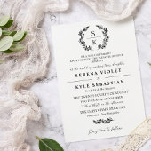 Invitation Élégante Typographie Laurel Wreath Monogram Mariag