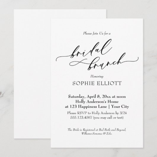 Invitation Elégante Typographie Luxe Bridal Brunch Simple (Devant / Derrière)