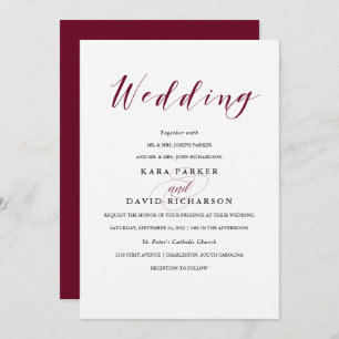 Invitation Élégante typographie   Marsala Mariage