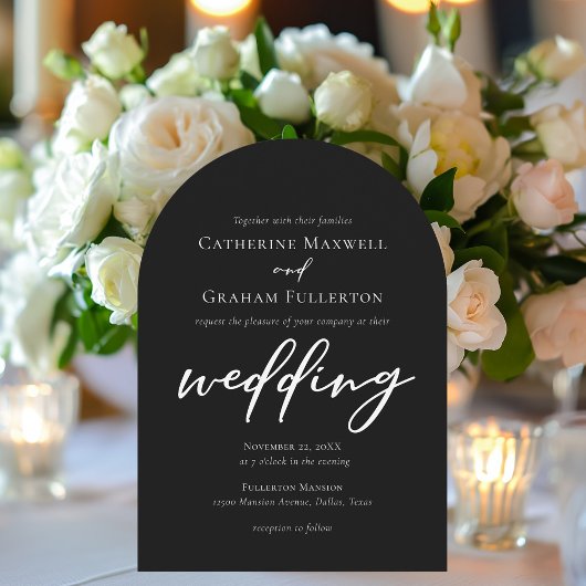 Invitation Élégante typographie noir blanc Mariage d'arc form