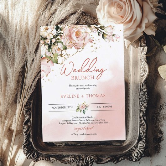 Invitation Elégante typographie noir boho rose mariage brunch