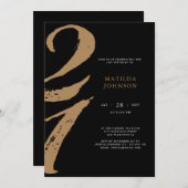 Invitation Élégante typographie noir et or 21e anniversaire (Devant / Derrière)