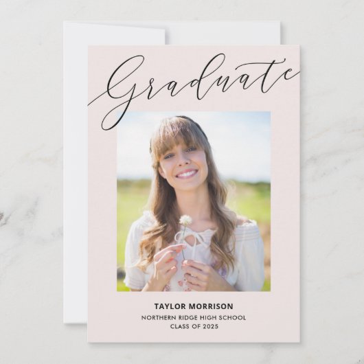 Invitation Élégante Typographie Pink & Black Graduation Party (Devant)