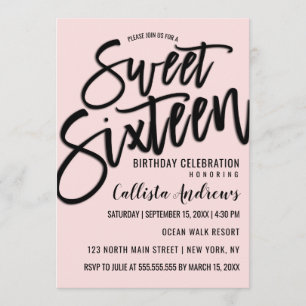 Invitation Élégante Typographie rose simple et noire douce 16