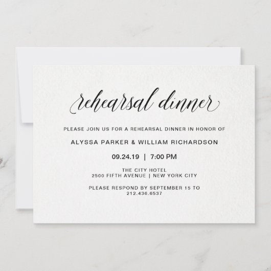 Invitation Élégante typographie simple | Dîner de répétition (Devant)