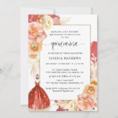 Invitation Élégante, unique princesse florale rouge Quinceañe (Devant)