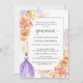 Invitation Élégante, unique violet princesse florale Quinceañ (Devant)