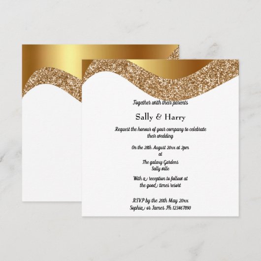 INVITATION ÉLÉGANTE VAGUE DE PARTIES SCINTILLANT D'OR NOIR (Devant / Derrière)