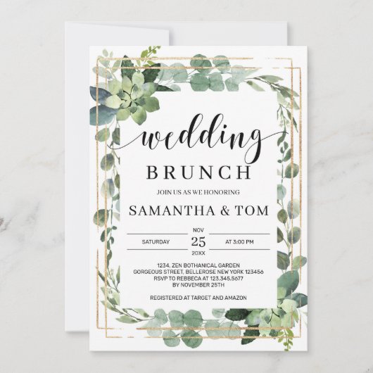 Invitation Élégante végétation boho mariage de feuillage succ (Devant)