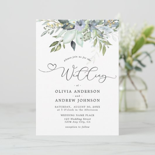 Invitation Élégante végétation botanique rustique de mariage (Debout devant)