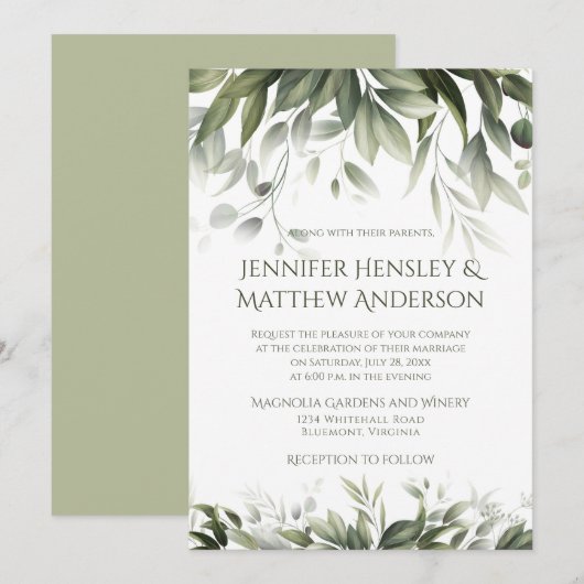 Invitation Élégante végétation Botanique - Vert olive clair (Devant / Derrière)