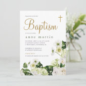 Invitation Élégante végétation florale blanche avec Baptême c (Debout devant)
