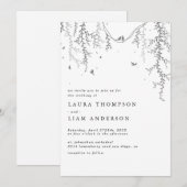 Invitation Élégante végétation printanière et oiseau (Devant / Derrière)