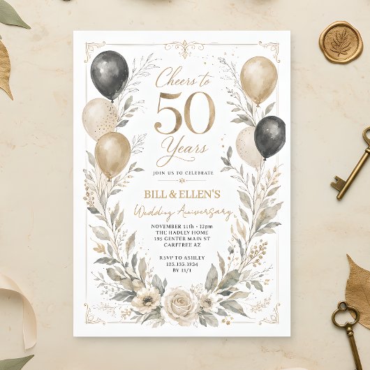 Invitation Élégante verdure 50e anniversaire de mariage