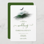 Invitation Elégante verdure Aquarelle Montagnes Mariage (Devant / Derrière)