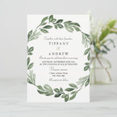Invitation Elégante verdure Aquarelle Wreath Wedding Invitati (Debout devant)