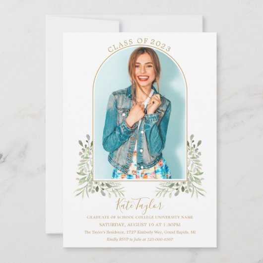 Invitation Élégante verdure Arche d'or de l'Arche Photo Parti (Devant)